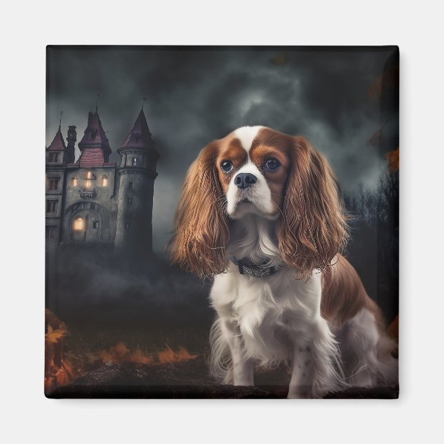 Cavalier Kung Charles Spaniel Halloween Scary Magnet (Framsidan)
