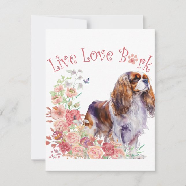 Cavalier Kung Charles Spaniel Hund Mamma Blommigt Anteckningskort (Framsida)
