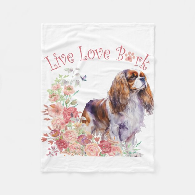 Cavalier Kung Charles Spaniel Hund Mamma Blommigt Fleecefilt (Framsidan)