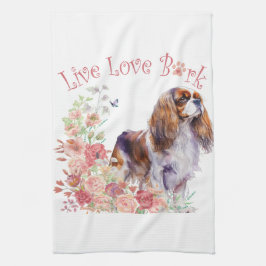 Cavalier Kung Charles Spaniel Hund Mamma Blommigt Kökshandduk