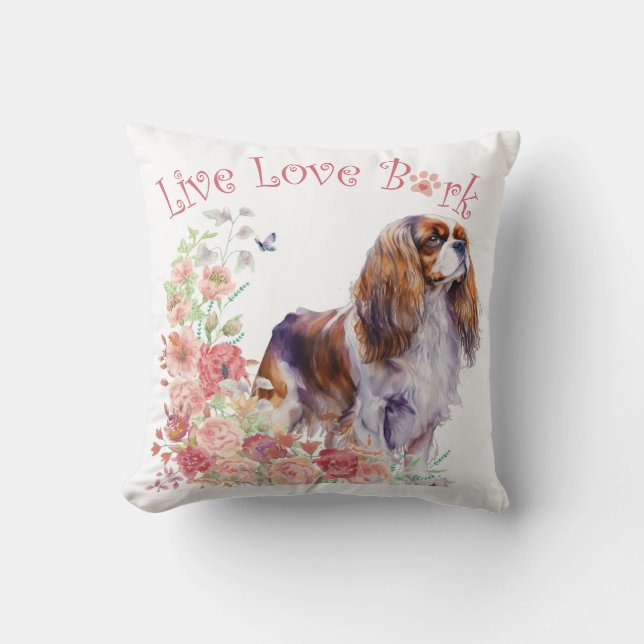 Cavalier Kung Charles Spaniel Hund Mamma Blommigt Kudde (Framsida)