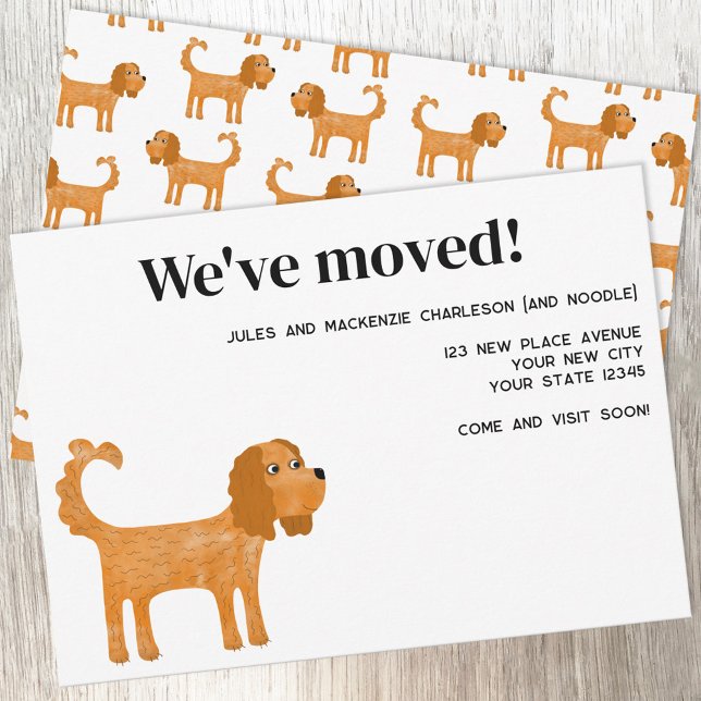 Cavalier Kung Charles Spaniel Hund New Home Flytta Meddelande (Ruby Cavalier King Charles Spaniel Dog moving new home change of address announcement card)
