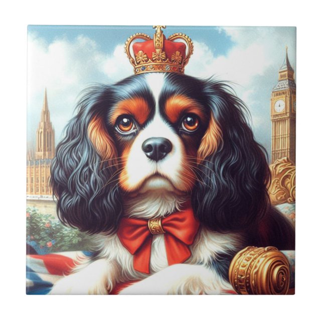 Cavalier Kung Charles Spaniel Illustration Kakelplatta (Framsidan)