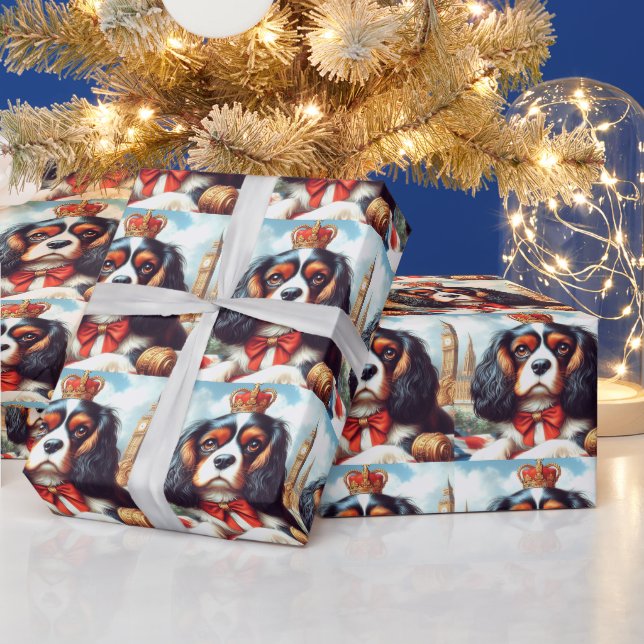 Cavalier Kung Charles Spaniel Illustration Presentpapper (Helgdagar)