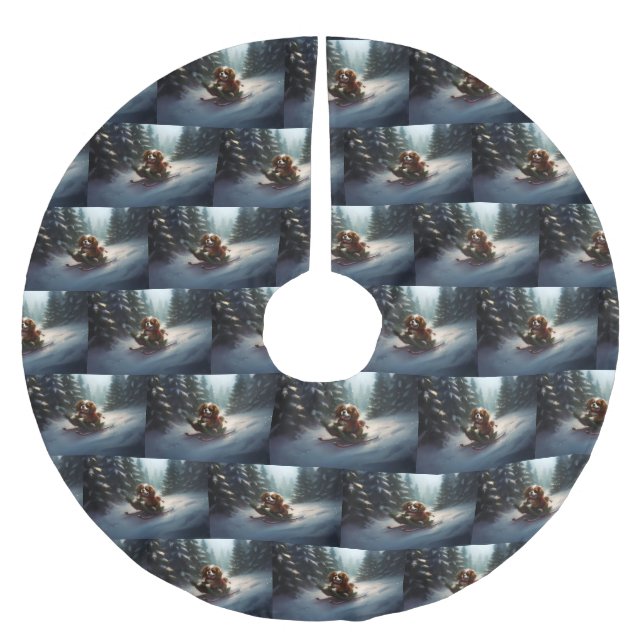 Cavalier Kung Charles Spaniel jul snö Julgransmatta Borstad Polyester (Framsidan)