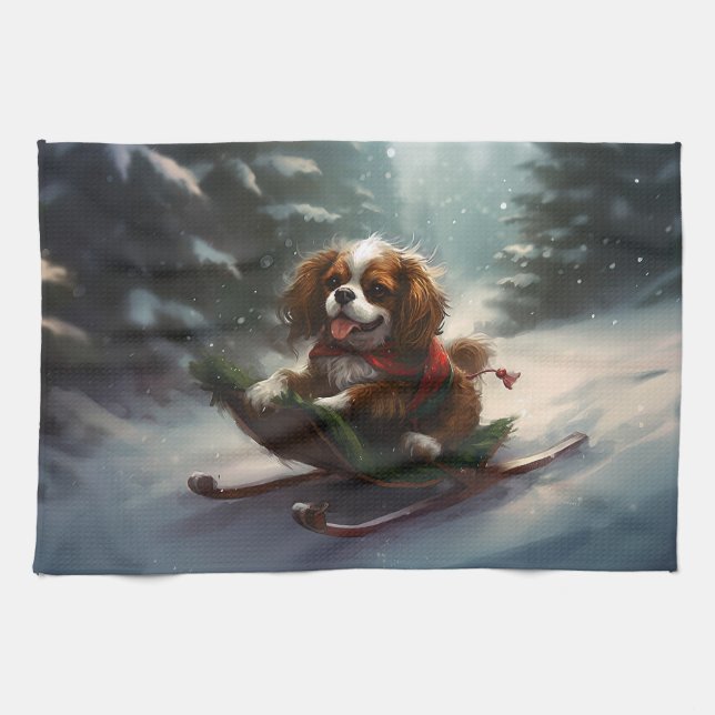 Cavalier Kung Charles Spaniel jul snö Kökshandduk (Horisontell)