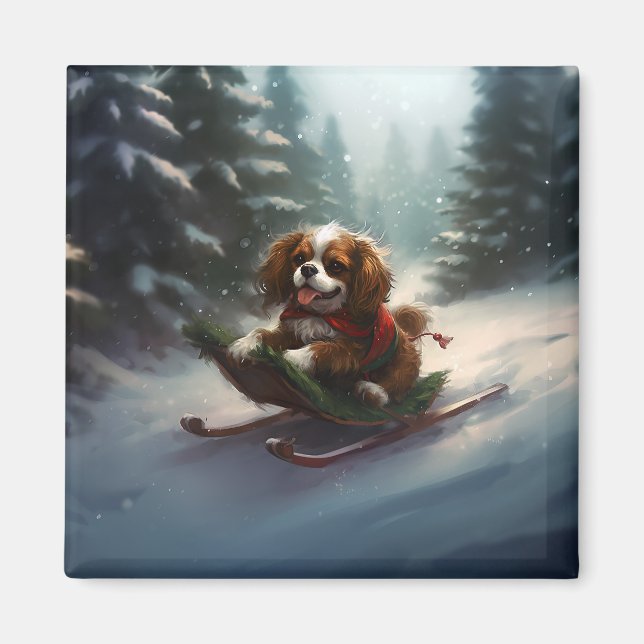 Cavalier Kung Charles Spaniel jul snö Magnet (Framsidan)
