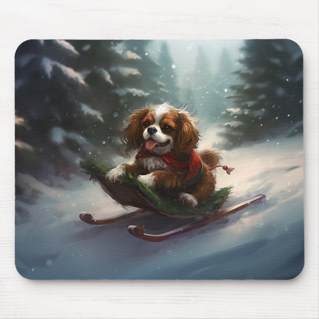 Cavalier Kung Charles Spaniel jul snö Musmatta (Framsidan)