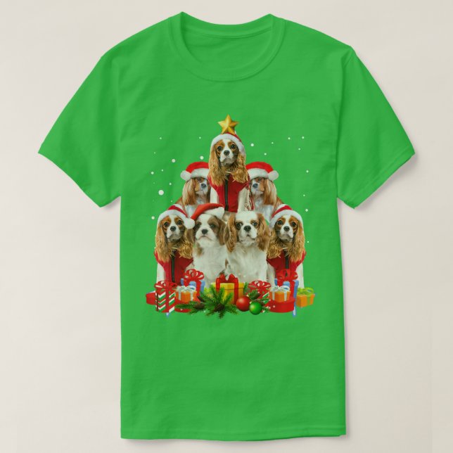 Cavalier Kung Charles Spaniel Julgran Julafton T Shirt (Design framsida)