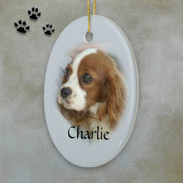 Cavalier Kung Charles Spaniel Julgransprydnad Keramik