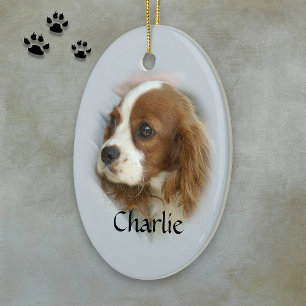 Cavalier Kung Charles Spaniel Julgransprydnad Keramik