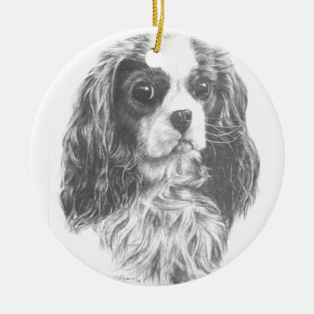 Cavalier Kung Charles Spaniel Julgransprydnad Keramik (Framsidan)