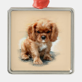 Cavalier Kung Charles Spaniel Julgransprydnad Metall