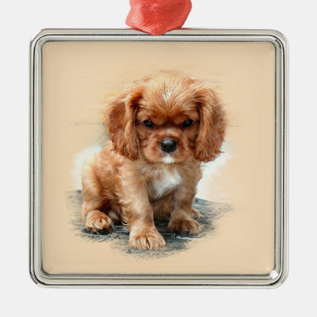 Cavalier Kung Charles Spaniel Julgransprydnad Metall (Framsidan)