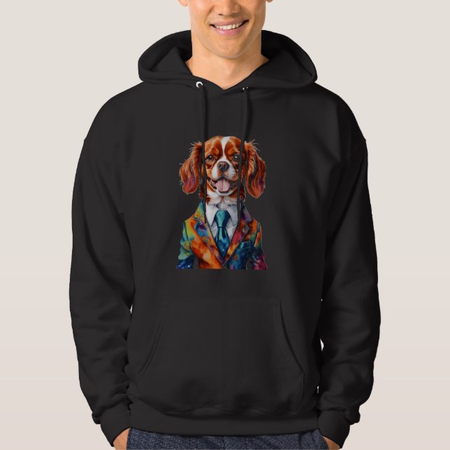 Cavalier Kung Charles Spaniel Kostym Hund Funny Sk Hoodie (Framsida)