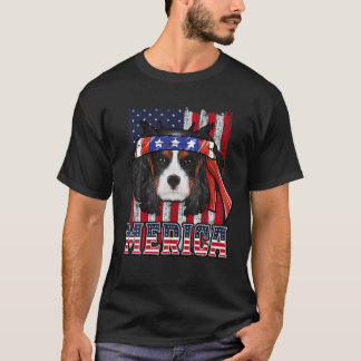 Cavalier Kung Charles Spaniel Merica 4:e juli D T Shirt