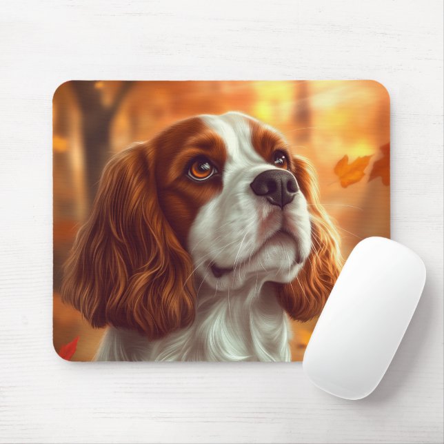 Cavalier Kung Charles Spaniel på hösten Musmatta (Med mus)