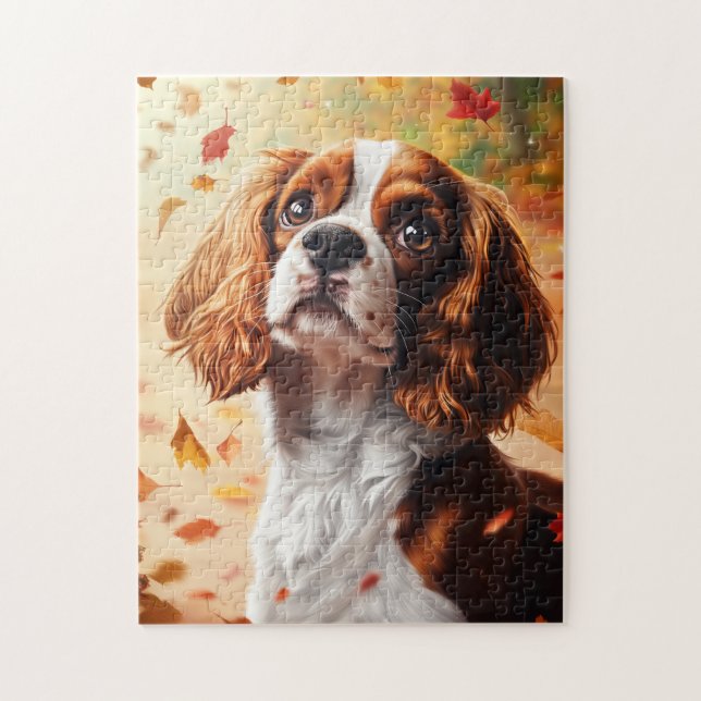 Cavalier Kung Charles Spaniel på hösten Pussel (Vertikal)