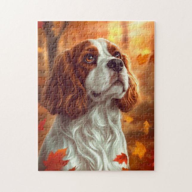 Cavalier Kung Charles Spaniel på hösten Pussel (Vertikal)