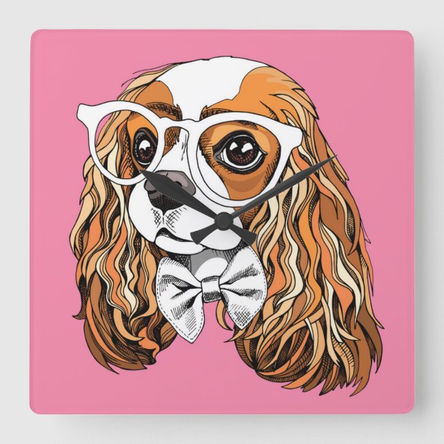 Cavalier Kung Charles Spaniel Porträtt Fyrkantig Klocka (Framsida)
