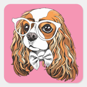 Cavalier Kung Charles Spaniel Porträtt Fyrkantigt Klistermärke