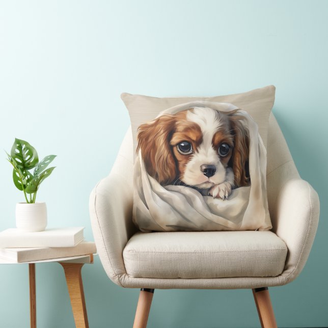 CAVALIER KUNG CHARLES SPANIEL PUPPY UNDER BLANKET KUDDE (Stol)