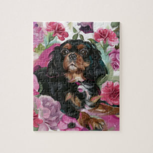 Cavalier kung Charles spaniel PUZZLE Svart och et Pussel
