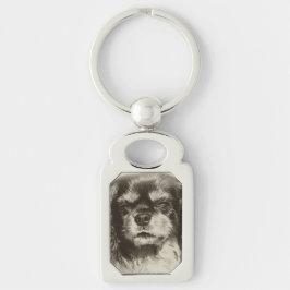 Cavalier Kung Charles Spaniel Rektangulärt Silverfärgad Nyckelring