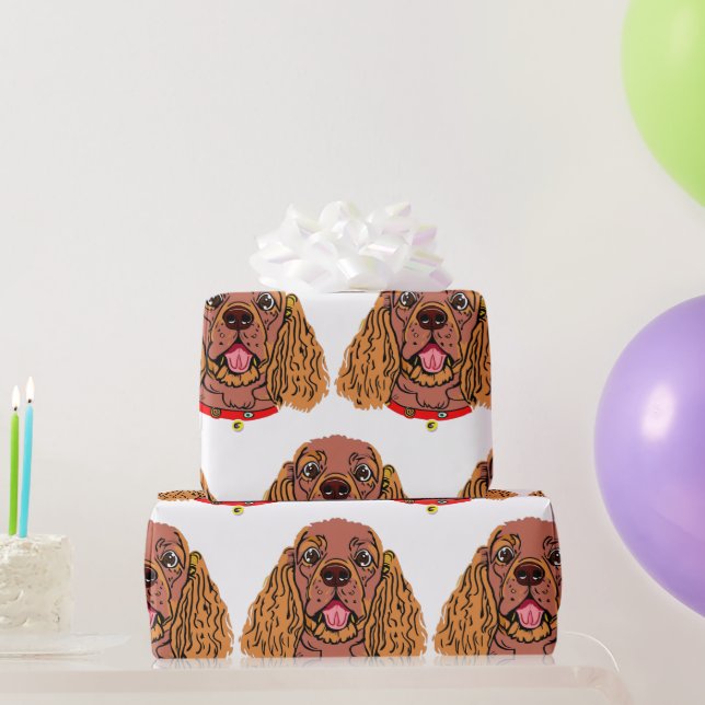 Cavalier kung charles spaniel ruby tecknad presentpapper (Festgåvor)