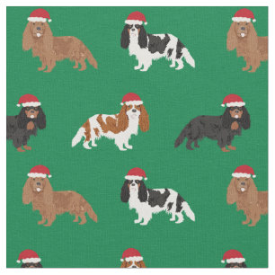 Cavalier Kung Charles Spaniel Santa grönt Tyg
