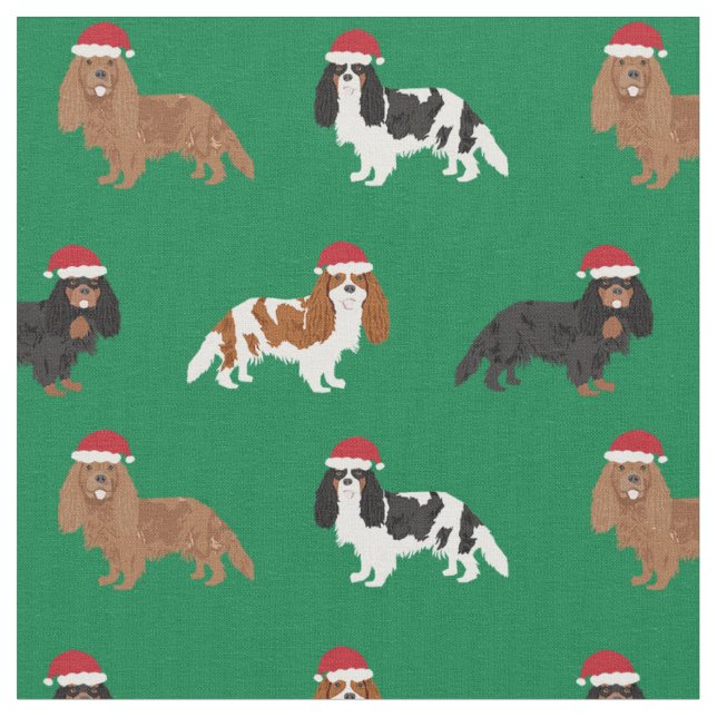 Cavalier Kung Charles Spaniel Santa grönt Tyg (Närbild)