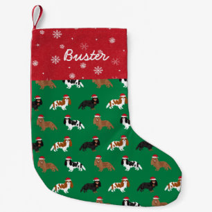 Cavalier Kung Charles Spaniel Santa tassar grönt Liten Julstrumpa