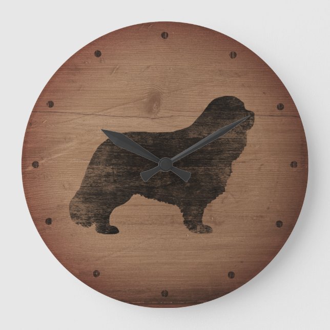 Cavalier Kung Charles Spaniel Silhouette Rustic Stor Klocka (Framsida)