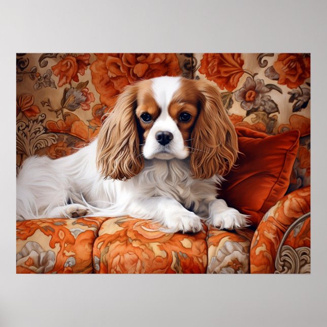 Cavalier Kung Charles Spaniel vid Soffa Poster (Framsidan)