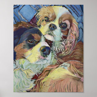 Cavalier Kung Charles Spaniels Cuddling Poster