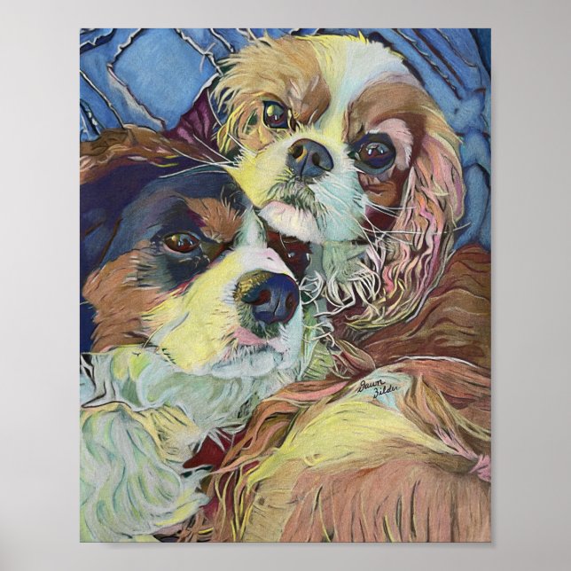 Cavalier Kung Charles Spaniels Cuddling Poster (Framsidan)