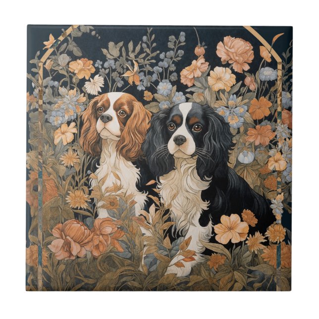 Cavalier Kung Charles Spaniels Tapestry Stil Kakelplatta (Framsidan)