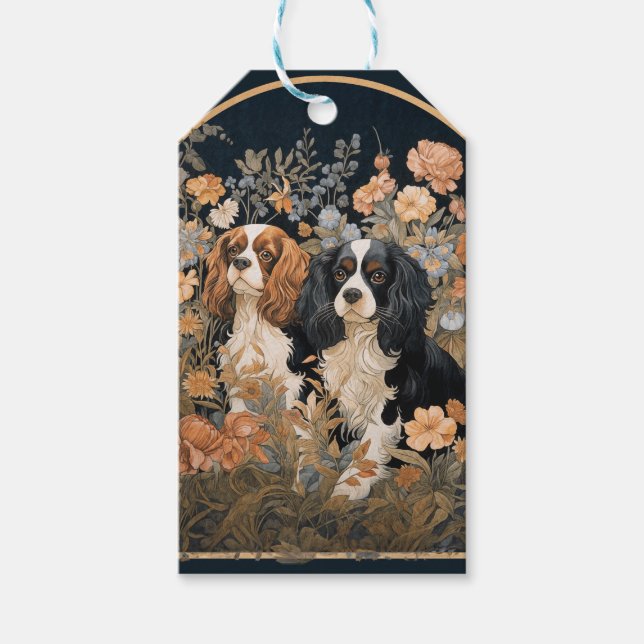 Cavalier Kung Charles Spaniels Tapestry Stil Presentetikett (Framsidan)