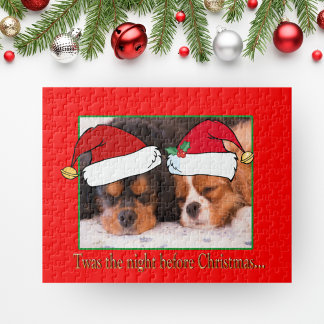 Cavalier Kung Charles Spaniels Wearing Santa's Hat Pussel