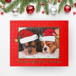 Cavalier Kung Charles Spaniels Wearing Santa's Hat Pussel