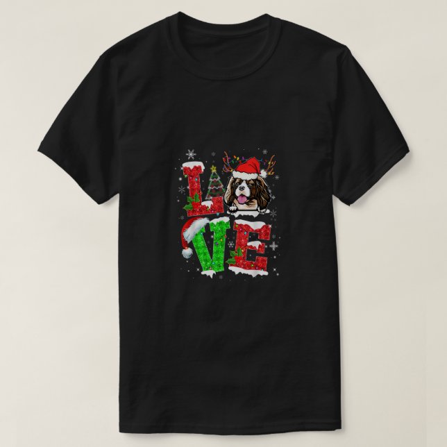 Cavalier Kung Charles Spanska Hund jul L T Shirt (Design framsida)