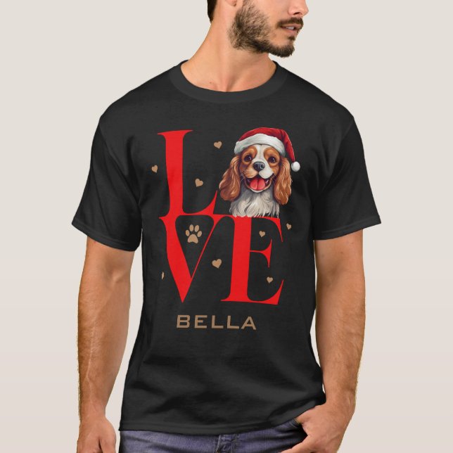 Cavalier Kung Charles Spanska Hund jul T Shirt (Framsida)