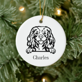 Cavalier Kung Charles Spanska hund Julgransprydnad Keramik