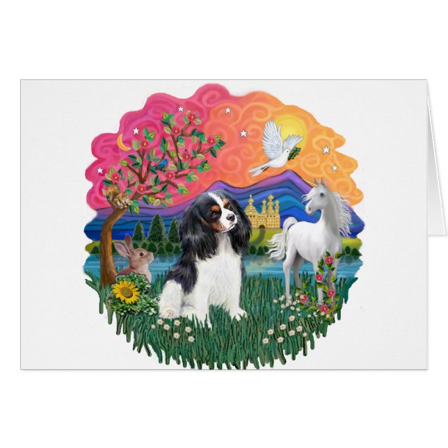 Cavalier Kung Charles (tri) Hälsningskort (Framsidan Horizontal)