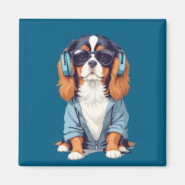 Cavalier Kung Charles Wearing Hoodie Funny Coola Magnet (Framsidan)