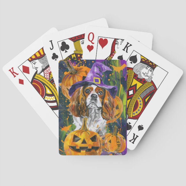 Cavalier Kung Hund Halloween Witch och Pumpkin Casinokort (Baksidan)