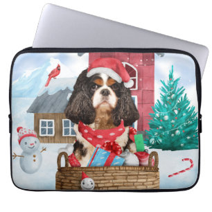 Cavalier Kung Hund i julhuset snö i Hund Laptop Fodral