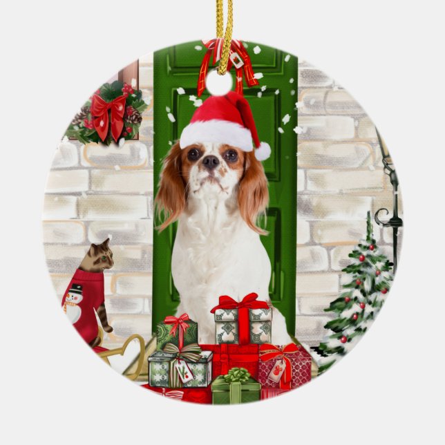 Cavalier Kung Hund jul Julgransprydnad Keramik (Framsidan)