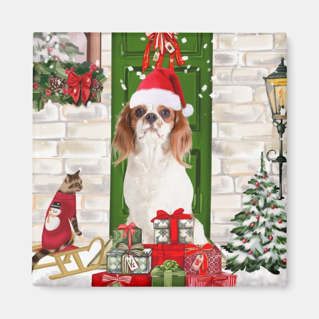 Cavalier Kung Hund jul Magnet (Framsidan)