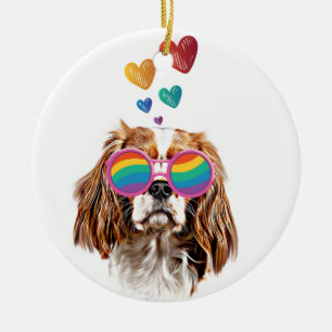 Cavalier Kung Hund med hjärtans Alla hjärtans dag Julgransprydnad Keramik